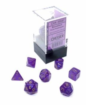 7 DES Dice Polyhedral Set – Borealis Mini-Polyhedral Royal Purple/gold