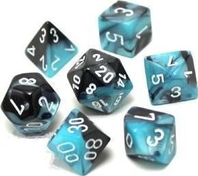 SET DE 7 DES GEMINI NOIR & SHELL WHITE