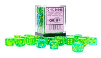 12mm 36D6 GEMINI TRANSLUCENT GREEN-TEAL WITH YELLOW