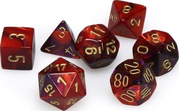 SET DE 7 DES GEMINI VIOLET-ROUGE/OR