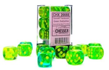16mm 12D6 GEMINI TRANSLUCENT GREEN-TEAL WITH YELLOW
