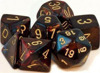 SET DE 7 DES SCARAB - SANG BLEU/OR