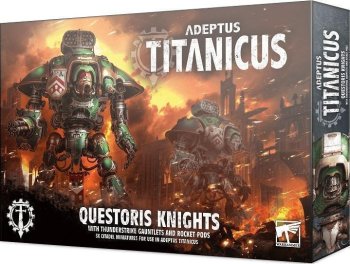 Adeptus Titanicus : Questoris Knights avec gantelets Thunderstrike et nacelles de roquettes